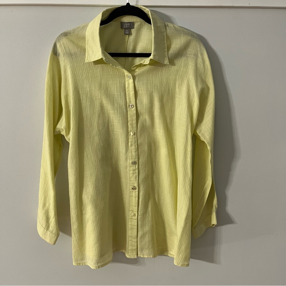 J. Jill Lemon Yellow Button Up Long Sleeve Collar Blouse Women's M